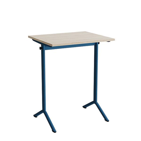 Atlas bord 70x60cm i lydd&aelig;mpende hvidpigmenteret eg med bl&aring;t stel, h&oslash;jde 90cm