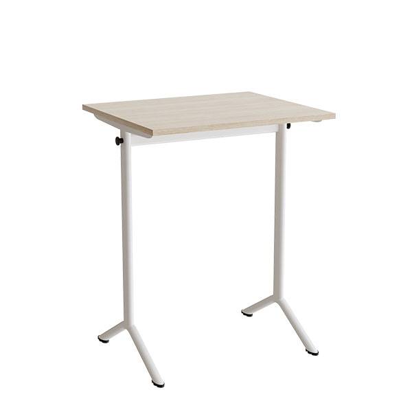 Atlas bord 70x60cm i lydd&aelig;mpende hvidpigmenteret eg med hvidt stel, h&oslash;jde 90cm