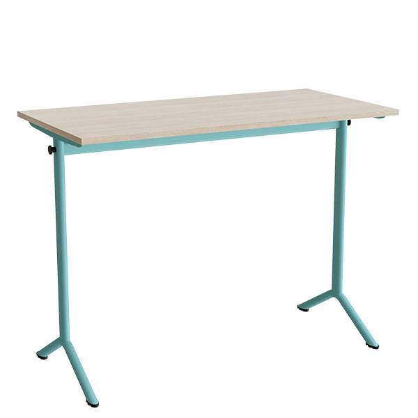 Atlas bord 120x60cm i lydd&aelig;mpende hvidpigmenteret eg med turkis stel, h&oslash;jde 90cm