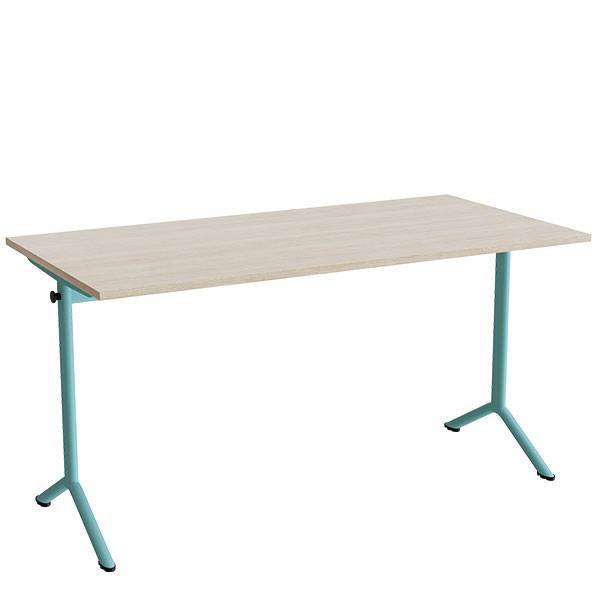 Atlas bord 140x70cm i lydd&aelig;mpende hvidpigmenteret eg med turkis stel, h&oslash;jde 72cm