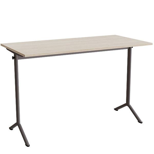 Atlas bord 140x70cm i lydd&aelig;mpende hvidpigmenteret eg med gr&aring;t stel, h&oslash;jde 90cm