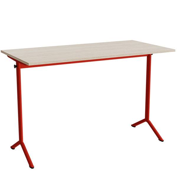 Atlas bord 140x70cm i lydd&aelig;mpende hvidpigmenteret eg med r&oslash;dt stel, h&oslash;jde 90cm