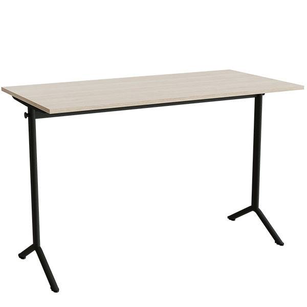 Atlas bord 140x70cm i lydd&aelig;mpende hvidpigmenteret eg med sort stel, h&oslash;jde 90cm