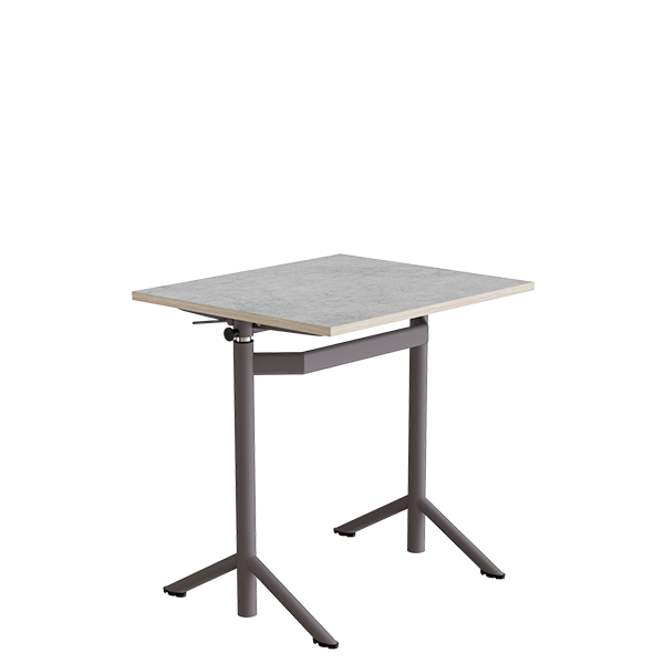 Atlas bord 70x60cm i lydd&aelig;mpende lys gr&aring; linoleum med gr&aring;t stel, h&aelig;ve-s&aelig;nkbart