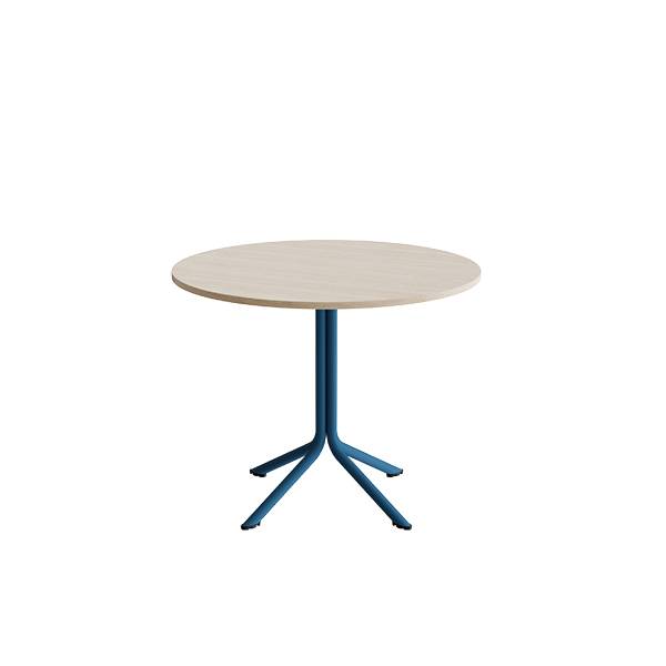Atlas cafébord Ø90cm i hvidpigmenteret eg med blåt stel, højde 72cm