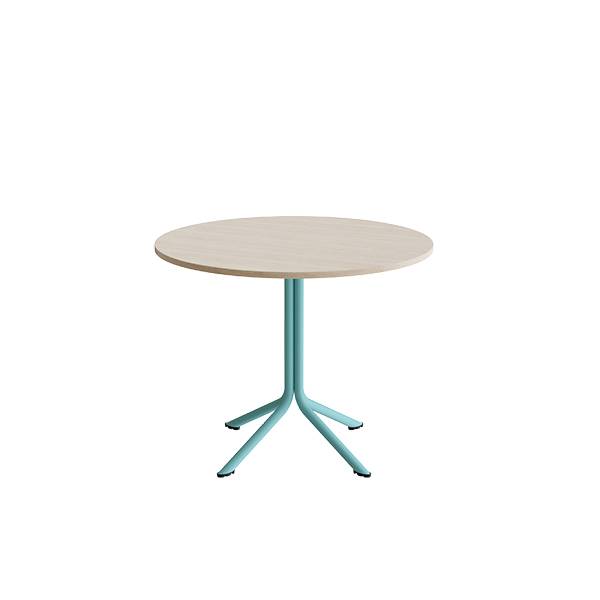 Atlas caf&eacute;bord &Oslash;90cm i hvidpigmenteret eg med turkis stel, h&oslash;jde 72cm