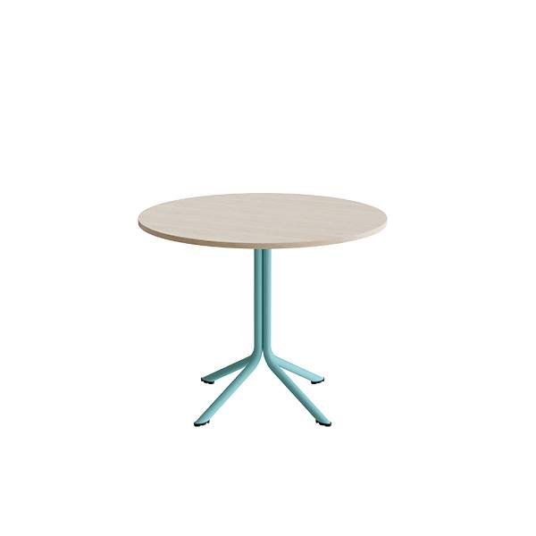 Atlas caf&eacute;bord &Oslash;90cm i hvidpigmenteret eg med turkis stel, h&oslash;jde 72cm