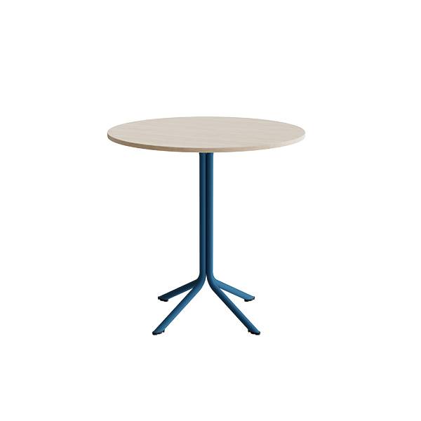 Atlas cafébord Ø90cm i hvidpigmenteret eg med blåt stel, højde 90cm