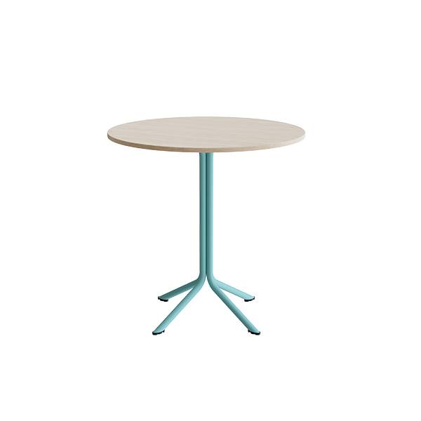 Atlas cafébord Ø90cm i hvidpigmenteret eg med turkis stel, højde 90cm
