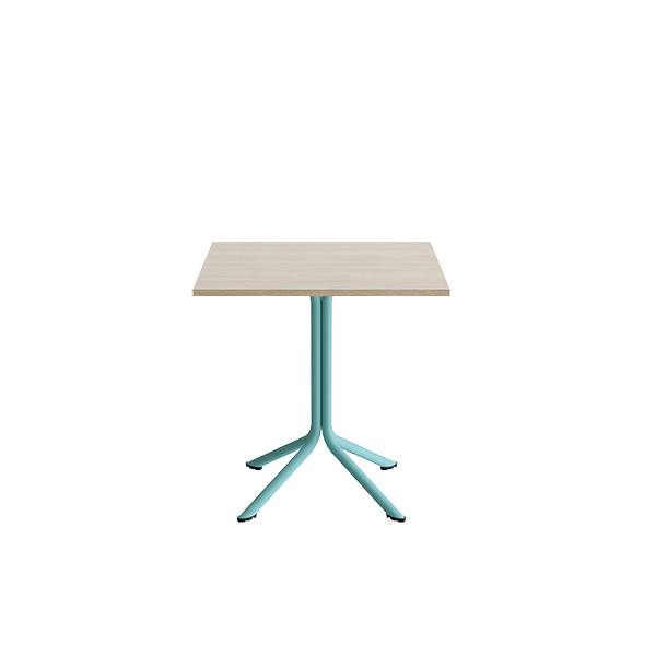 Atlas cafébord 70x70cm i hvidpigmenteret eg med turkis stel, højde 72cm