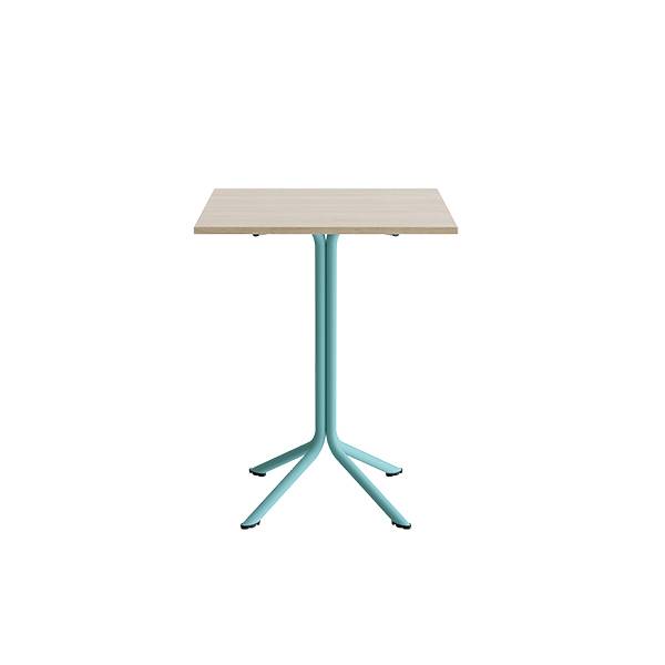 Atlas caf&eacute;bord 70x70cm i hvidpigmenteret eg med turkis stel, h&oslash;jde 90cm