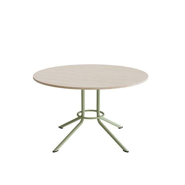 Atlas cafébord Ø120cm i hvidpigmenteret eg med grønt stel, højde 72cm