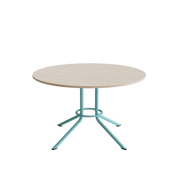 Atlas caf&eacute;bord &Oslash;120cm i hvidpigmenteret eg med turkis stel, h&oslash;jde 72cm