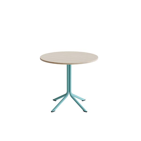 Atlas cafébord Ø80cm i hvidpigmenteret eg med turkis stel, højde 72cm
