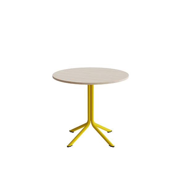 Atlas cafébord Ø80cm i hvidpigmenteret eg med gult stel, højde 72cm