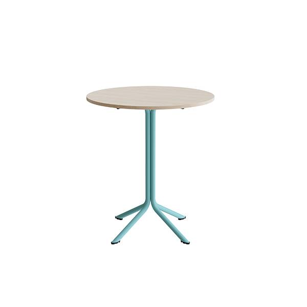 Atlas cafébord Ø80cm i hvidpigmenteret eg med turkis stel, højde 90cm