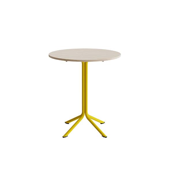 Atlas cafébord Ø80cm i hvidpigmenteret eg med gult stel, højde 90cm