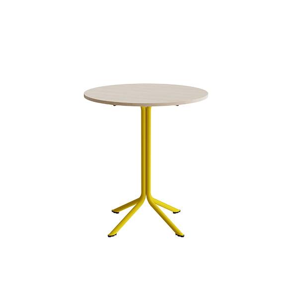 Atlas caf&eacute;bord &Oslash;80cm i hvidpigmenteret eg med gult stel, h&oslash;jde 90cm