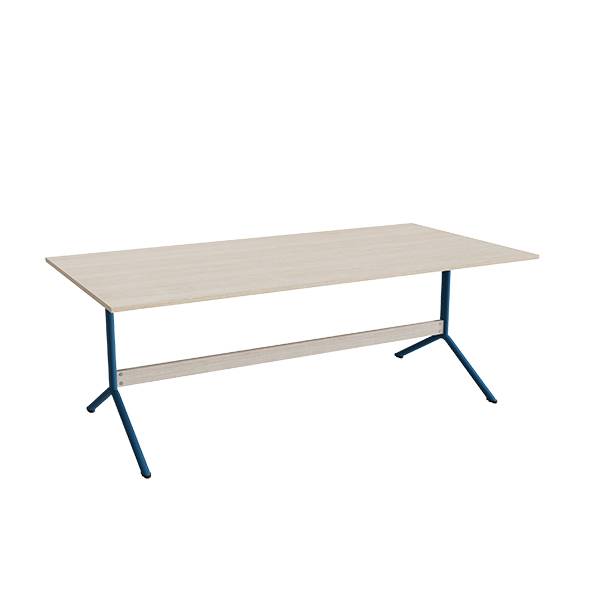 Atlas cafébord 200x100cm i eg højtrykslaminat med blåt stel, højde 72cm