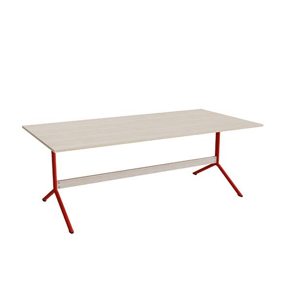 Atlas cafébord 200x100cm i eg højtrykslaminat med rødt stel, højde 72cm