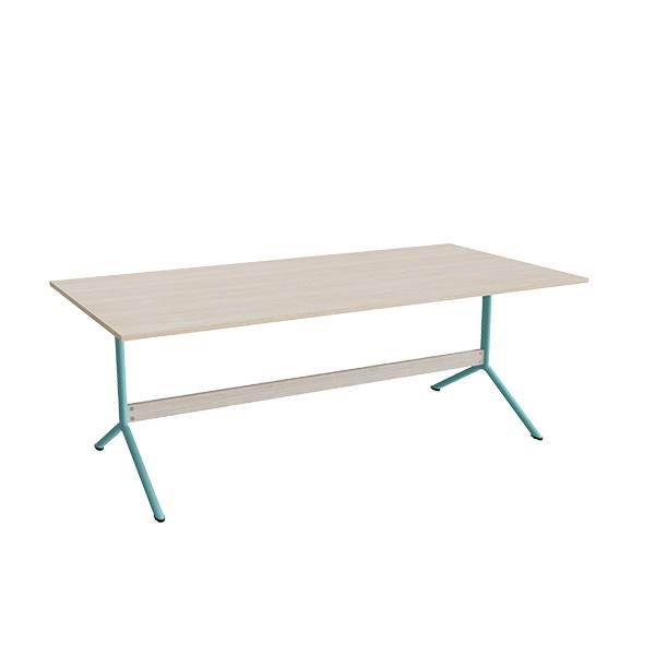 Atlas cafébord 200x100cm i eg højtrykslaminat med turkis stel, højde 72cm