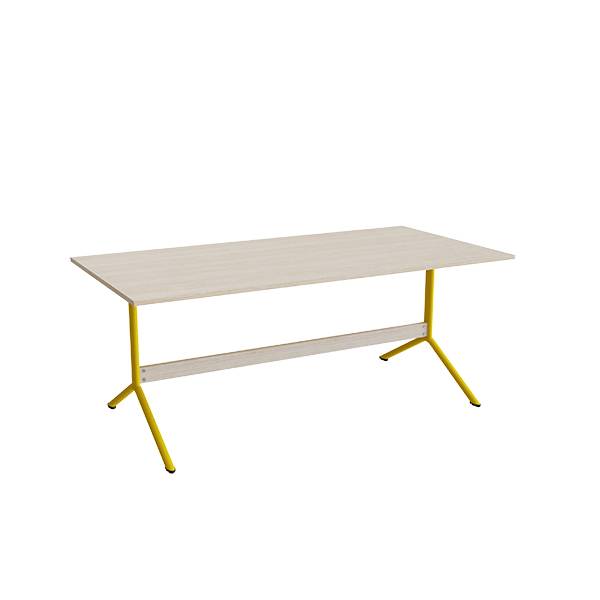Atlas caf&eacute;bord 180x90cm i eg h&oslash;jtrykslaminat med gult stel, h&oslash;jde 72cm
