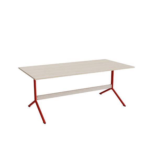 Atlas caf&eacute;bord 180x90cm i eg h&oslash;jtrykslaminat med r&oslash;dt stel, h&oslash;jde 72cm