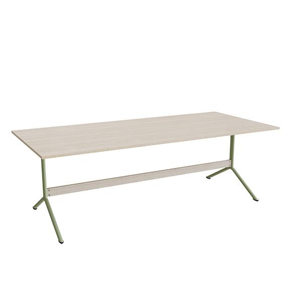 Atlas cafébord 220x100cm i eg højtrykslaminat med grønt stel, højde 72cm