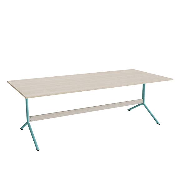 Atlas cafébord 220x100cm i eg højtrykslaminat med turkis stel, højde 72cm