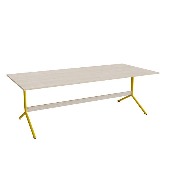 Atlas caf&eacute;bord 220x100cm i eg h&oslash;jtrykslaminat med gult stel, h&oslash;jde 72cm
