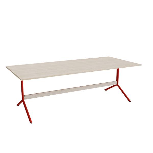 Atlas cafébord 220x100cm i eg højtrykslaminat med rødt stel, højde 72cm