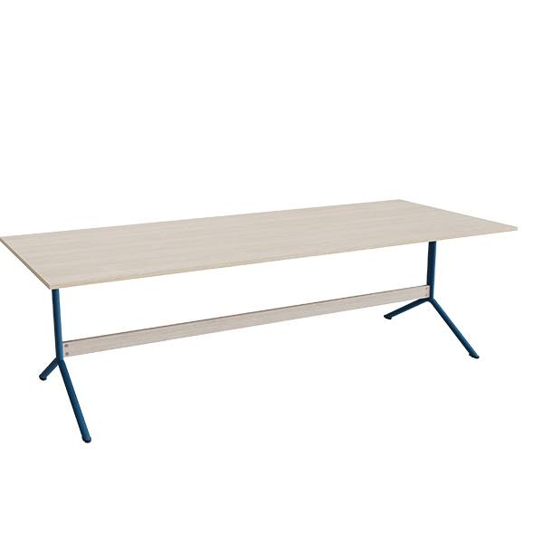 Atlas cafébord 240x100cm i eg højtrykslaminat med blåt stel, højde 72cm