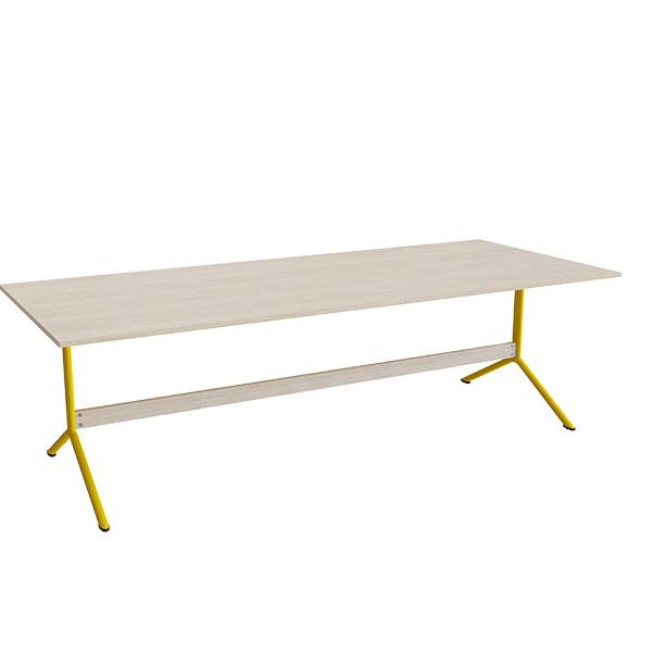 Atlas caf&eacute;bord 240x100cm i eg h&oslash;jtrykslaminat med gult stel, h&oslash;jde 72cm