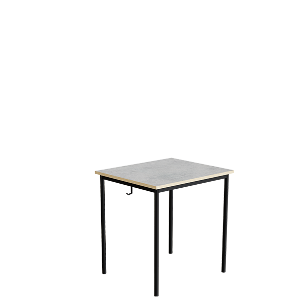 Elevbord 70x60cm i lys gr&aring; linoleum med sort stel, h&oslash;jde 72cm