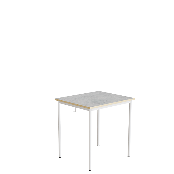 Elevbord 70x60cm i lys grå linoleum med hvidt stel, højde 72cm