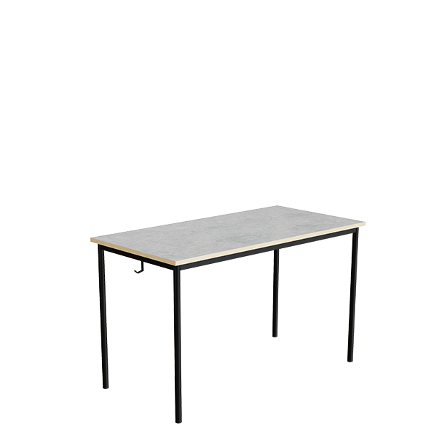 Elevbord 120x60cm i lys grå linoleum med sort stel, højde 72cm