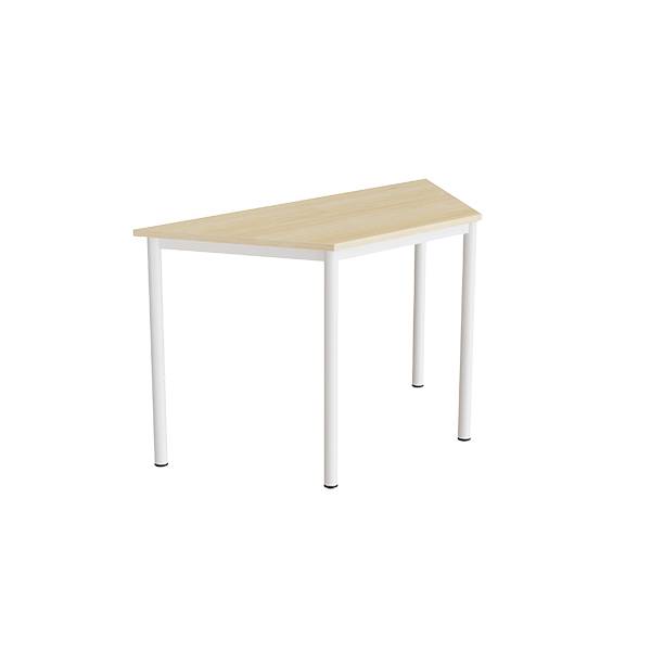 Office skrivebord trapezformet 120/60x52cm højde 72cm birk laminat, hvidt stel