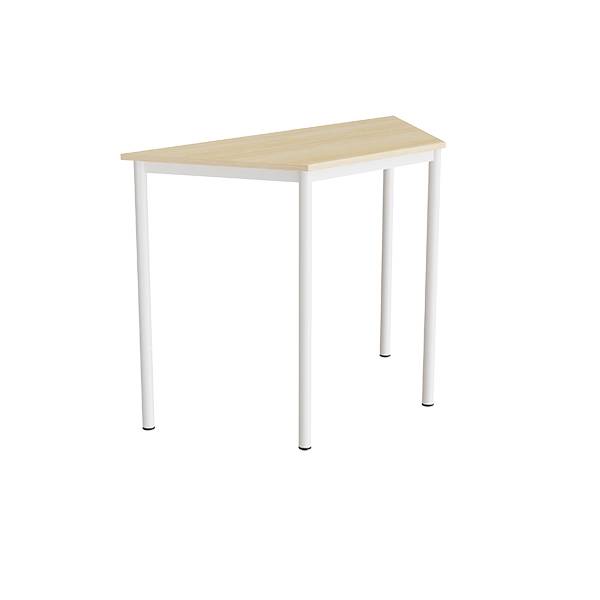 Office skrivebord trapezformet 120/60x52cm højde 90cm birk laminat, hvidt stel