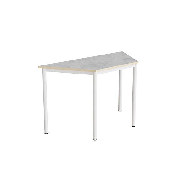 Office skrivebord trapezformet 120/60x52cm højde 72cm lys grå linoleum, hvidt stel