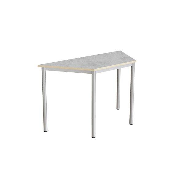 Office skrivebord trapezformet 120/60x52cm h&oslash;jde 72cm lys gr&aring; linoleum, alugr&aring;t stel