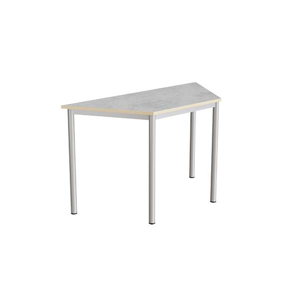 Office skrivebord trapezformet 120/60x52cm højde 72cm lys grå linoleum, alugråt stel