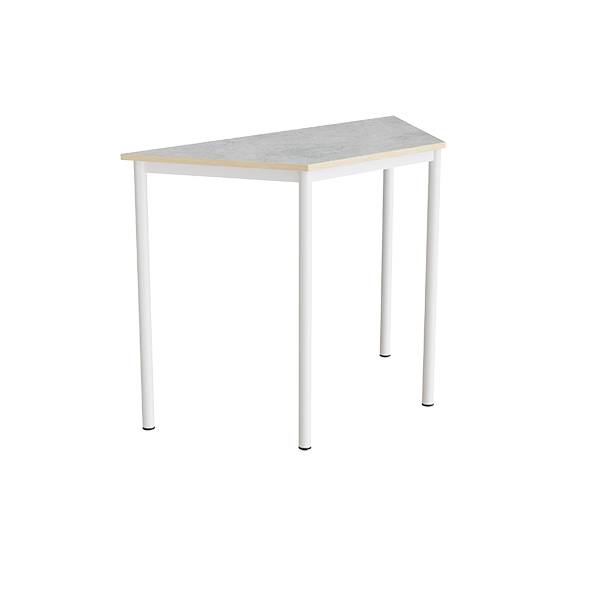Office skrivebord trapezformet 120/60x52cm h&oslash;jde 90cm lys gr&aring; linoleum, hvidt stel