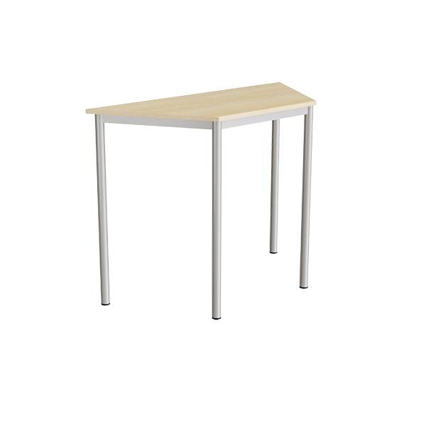 Office skrivebord trapezformet 120/60x52cm h&oslash;jde 90cm lydd&aelig;mpende birk laminat, alugr&aring;t stel