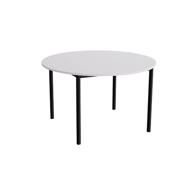 Kantinebord Ø120cm i grå højtrykslaminat med sort stel, højde 72cm