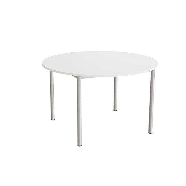 Kantinebord &Oslash;120cm i hvid h&oslash;jtrykslaminat med alugr&aring;t stel, h&oslash;jde 72cm