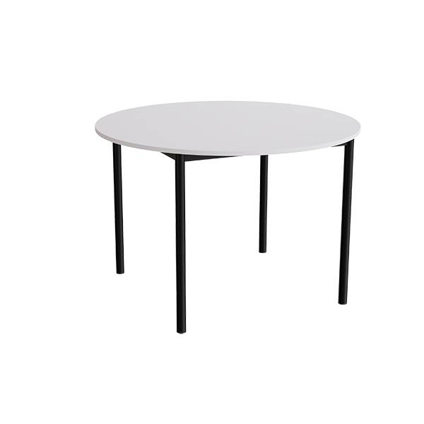 Kantinebord Ø120cm i grå højtrykslaminat med sort stel, højde 80cm