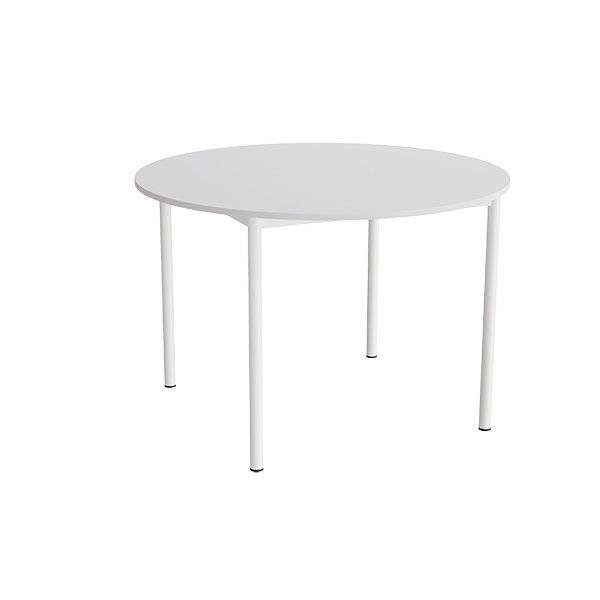Kantinebord &Oslash;120cm i gr&aring; h&oslash;jtrykslaminat med hvidt stel, h&oslash;jde 80cm