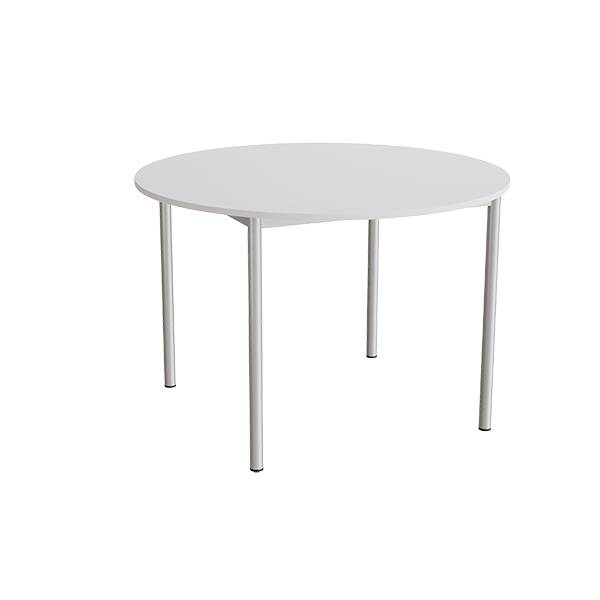 Kantinebord Ø120cm i grå højtrykslaminat med alugråt stel, højde 80cm