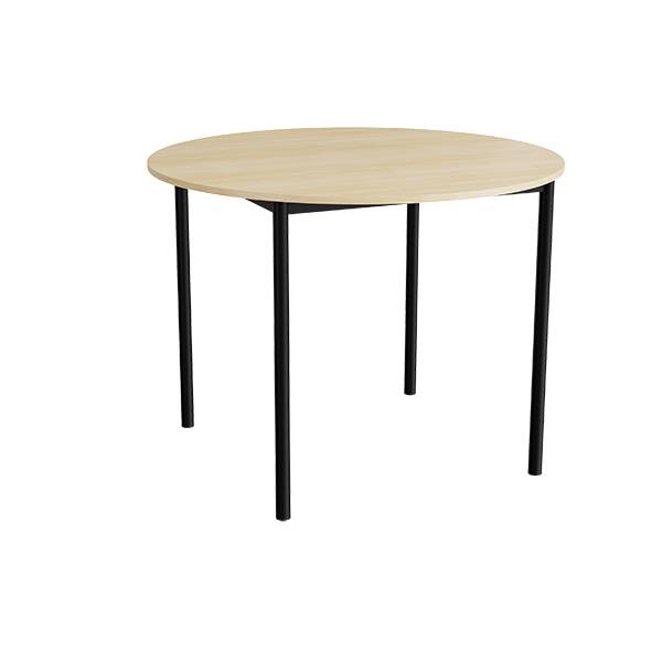 Kantinebord Ø120cm i birk højtrykslaminat med sort stel, højde 90cm