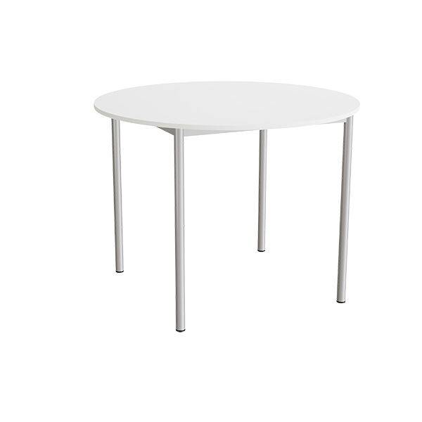 Kantinebord &Oslash;120cm i hvid h&oslash;jtrykslaminat med alugr&aring;t stel, h&oslash;jde 90cm